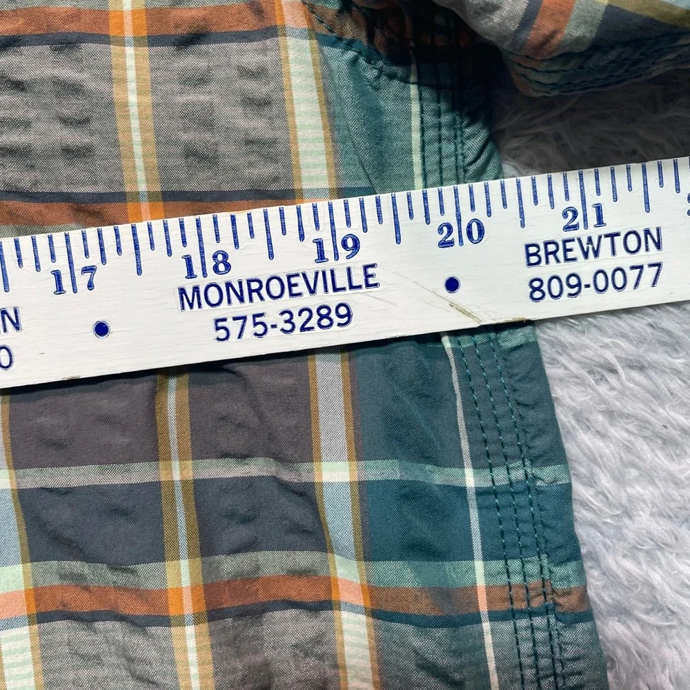 The North Face Mens Plaid Short Sleeve Button Up Shirt Teal Orange Medium
